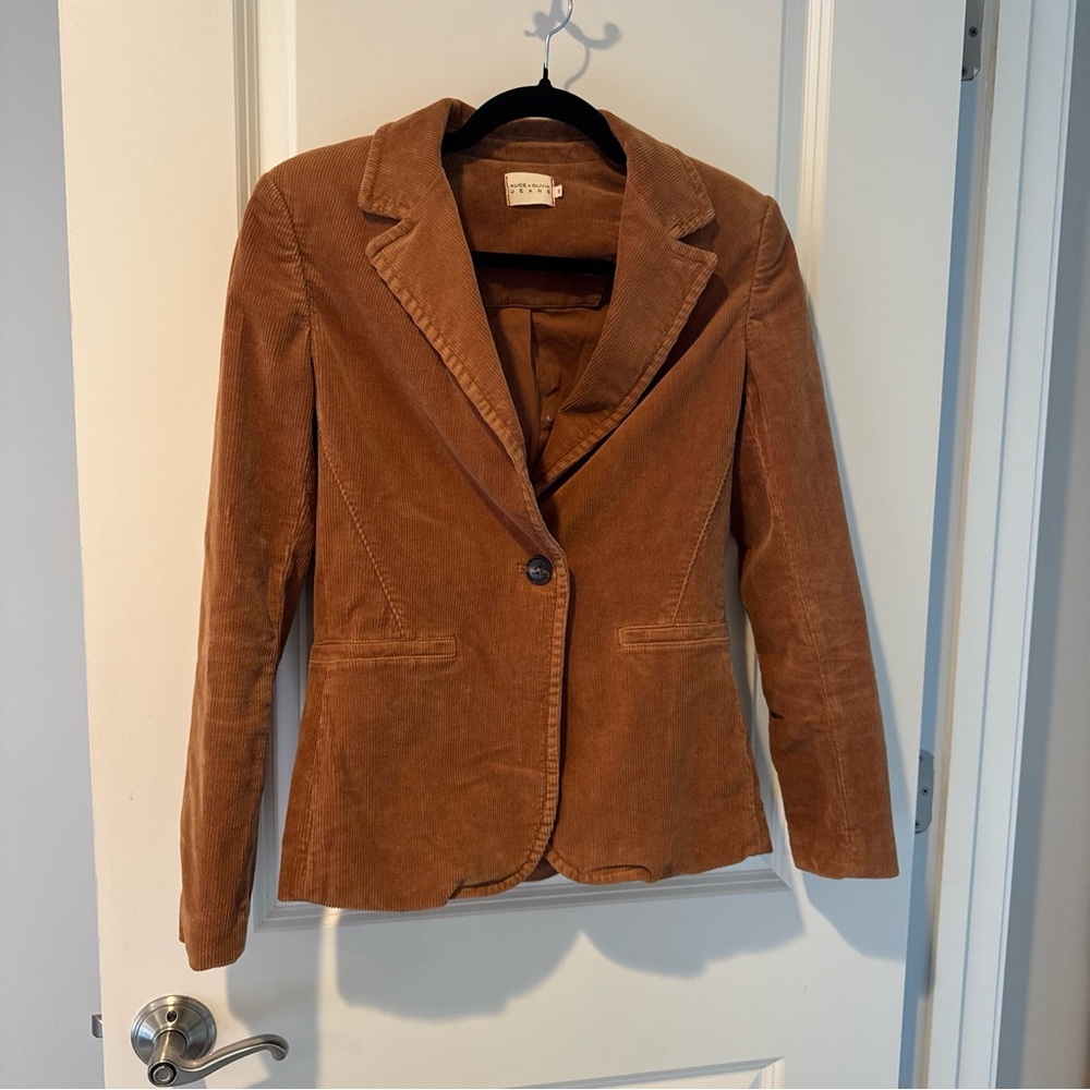 Alice + Olivia Macey Cottonblend Tan Corduroy Blazer | Size 2 - Picture 3 of 7